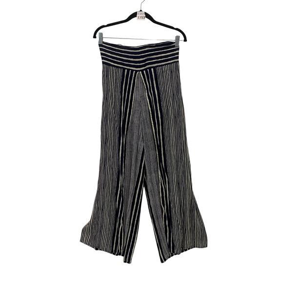 Bought in Greece Pants - Bought in Greece, Silk Crop Pants, Wide Leg, M, Dark Blue, Navy